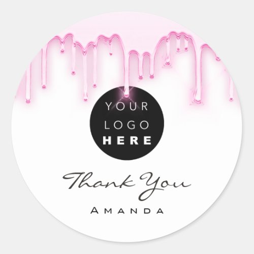 Thank You Name Makeup Artist White Pink Logo Classic Round Sticker