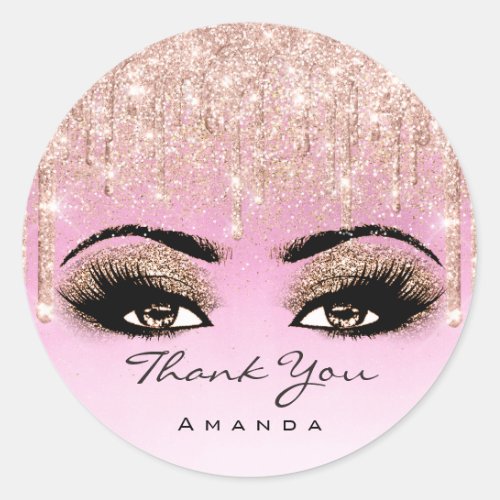 Thank You Name Makeup Rose Glitter Eyelash Pinky Classic Round Sticker