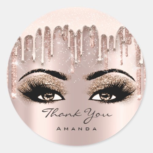 Thank You Name Makeup Rose Glitter Eyelashes Classic Round Sticker