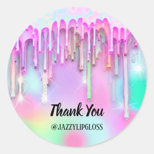 Thank You Name Pink Drip Holograph Drip  Classic Round Sticker