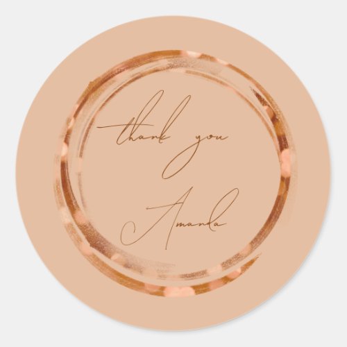 Thank You Name Rose Copper Gold Calligraphy Classic Round Sticker