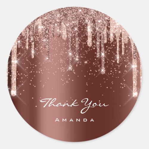 Thank You Name Rose Drips Glitter Brown Classic Round Sticker