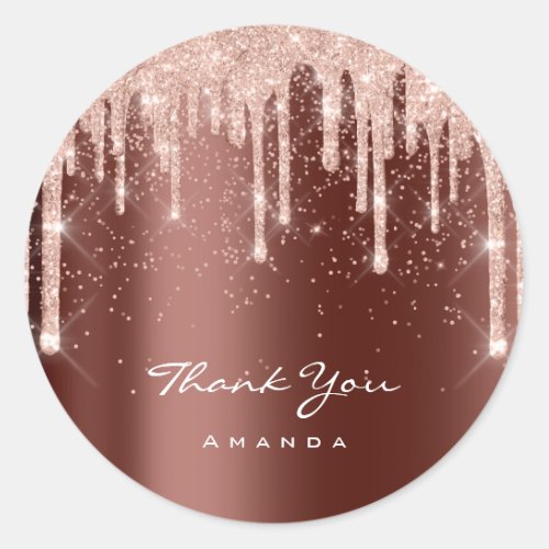 Thank You Name Rose Gold Glitter Brown Classic Round Sticker