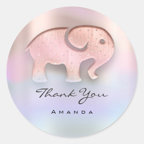 Thank You Name Rose Holograph Elephant Baby Shower Classic Round Sticker