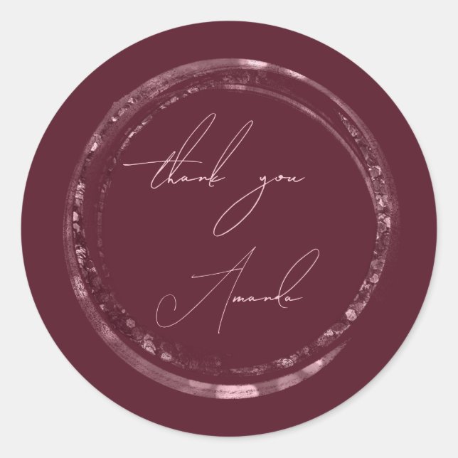 Thank You Name Seal Rose Burgundy Glitter  (Front)