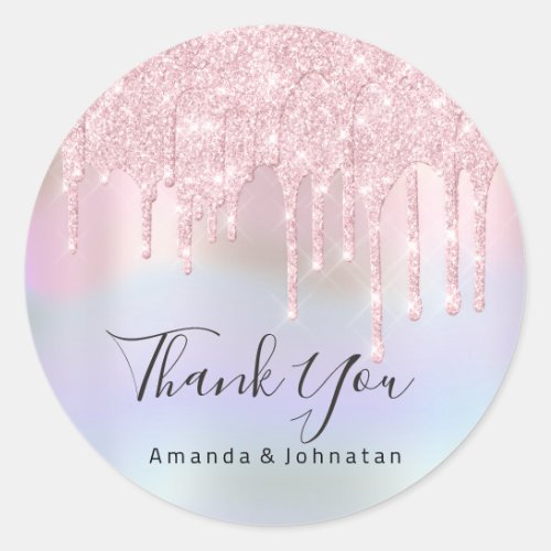 Thank You Name Sweet16th Pink Bridal Holograph Classic Round Sticker