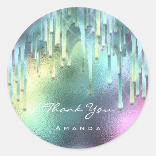 Thank You Name Sweet 16th Bridal Holographic Aqua Classic Round Sticker