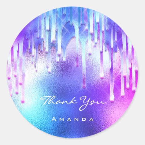 Thank You Name Sweet 16th Bridal Holographic Drips Classic Round Sticker