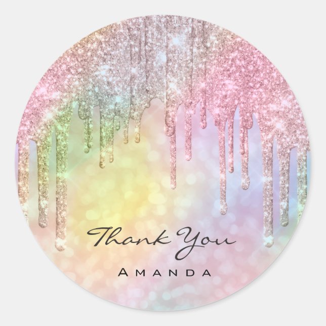 Thank You Name Sweet 16th Bridal Holographic Rose Classic Round Sticker (Front)