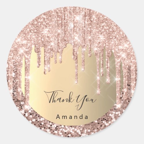 Thank You Name Sweet 16th Rose Glitter Gold Classic Round Sticker