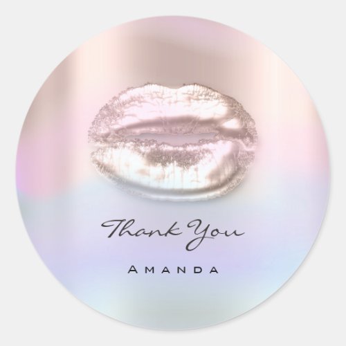 Thank You Name Unique Rose Holograph Kiss Lips Classic Round Sticker