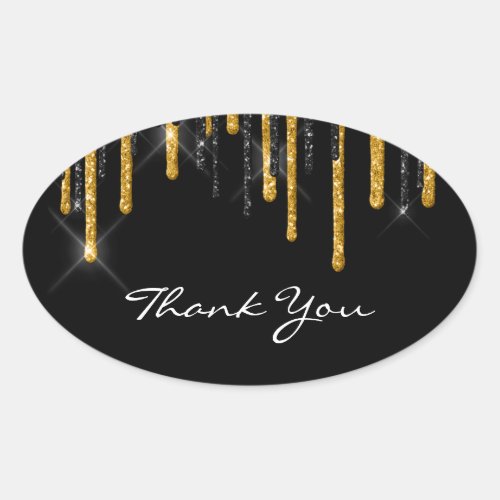 Thank You Name Wedding  Black Gold Drips Oval Sticker