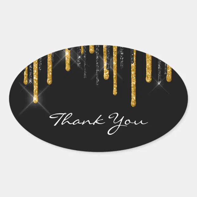 Thank You Name Wedding Black Gold Drips Oval Sticker | Zazzle