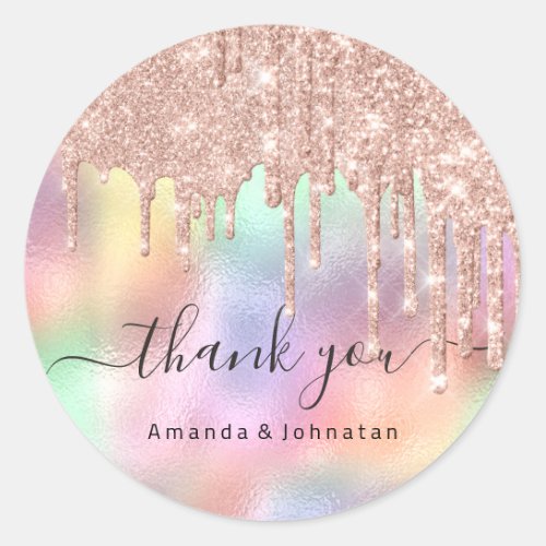 Thank You Name Wedding Rose Glitter Holograph Classic Round Sticker