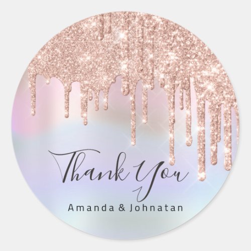 Thank You Name Wedding Rose Glitter Holograph Classic Round Sticker
