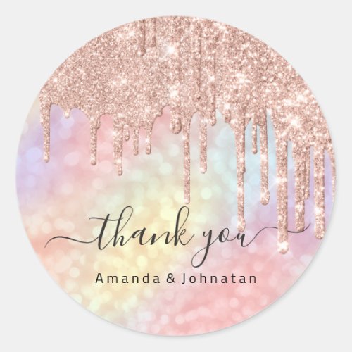 Thank You Name Wedding Rose Glitter Holographic Classic Round Sticker