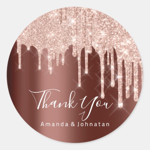 Thank You Name Wedding Rose Glitter Spark Brown Classic Round Sticker