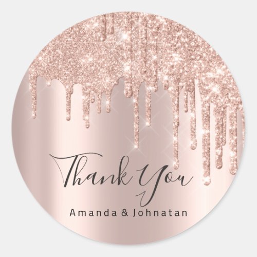 Thank You Name Wedding Rose Glitter Spark Lux Classic Round Sticker
