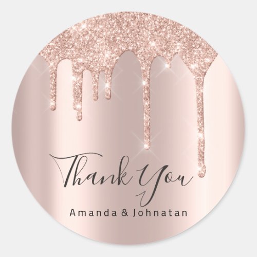 Thank You Name Wedding Rose Glitter Spark Lux Classic Round Sticker