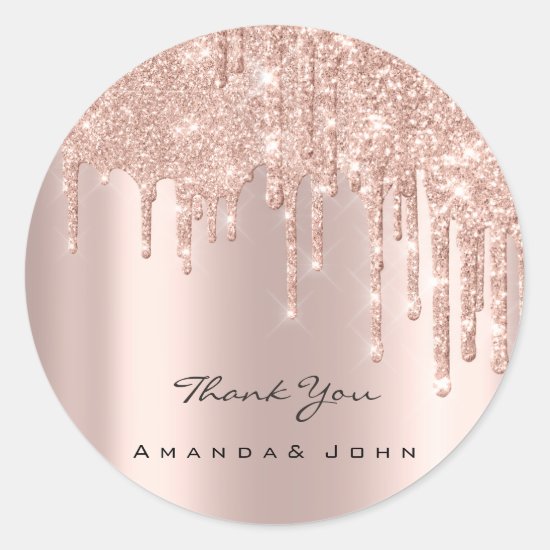 Thank You Name Wedding Rose Glitter Spark VIP Classic Round Sticker