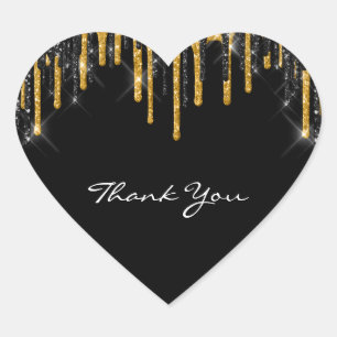 Thank You Name Wedding  Silver Grey  Gold Drips Heart Sticker