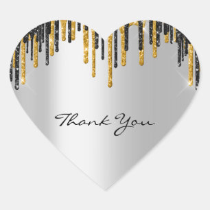 Thank You Name Wedding  Silver Grey  Gold Drips Heart Sticker