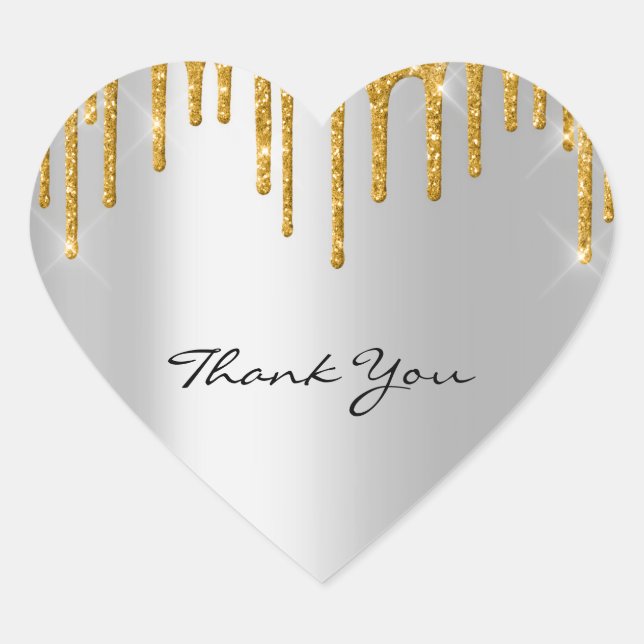 Thank You Name Wedding  Silver Grey  Gold Drips Heart Sticker (Front)