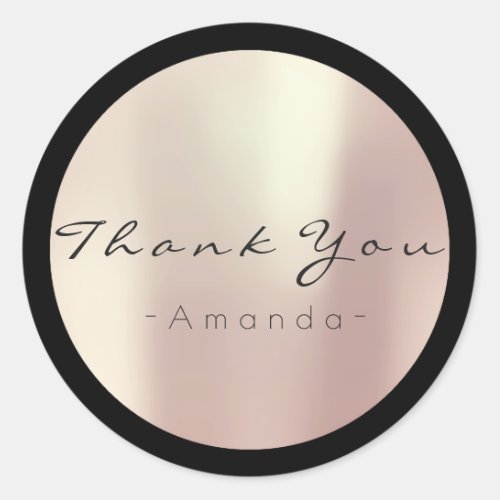 Thank You Name White Rose Gold Holidays Black Classic Round Sticker