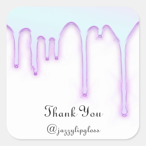 Thank You Name White Unicorn Drip Holographic Blue Square Sticker