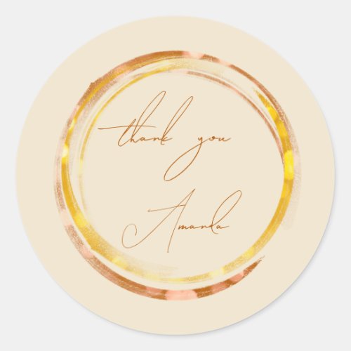 Thank You Name Yellow Copper Gold Calligraphy  Classic Round Sticker