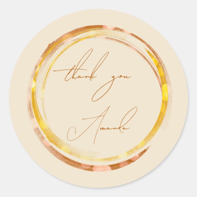 Thank You Name Yellow Copper Gold Calligraphy  Classic Round Sticker (Front)