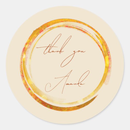 Thank You Name Yellow Copper Gold Red Abstract Classic Round Sticker
