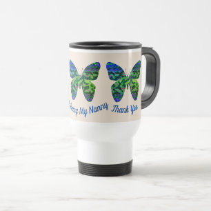 Thank You Nanny Blue Green Butterfly Babysitter Travel Mug