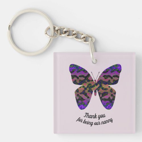 Thank You Nanny Childcare Pastel Purple Butterfly Keychain