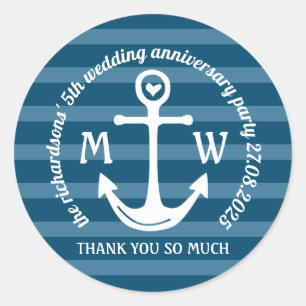 Thank You Nautical Anchor Heart Coastal Logo Favor Classic Round Sticker