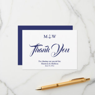 Thank You Nautical anchor navy blue white wedding Enclosure Card
