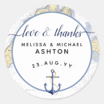 Thank You Nautical Chart Anchor Wedding / Event Classic Round Sticker