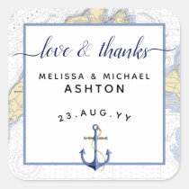 Thank You Nautical Chart Anchor Wedding / Event Square Sticker