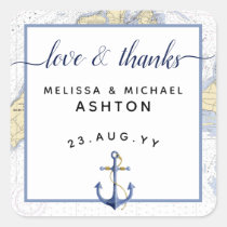 Thank You Nautical Chart Anchor Wedding / Event Square Sticker