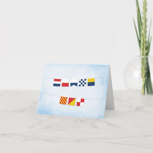 THANK YOU Nautical Flags on Cloud Blue Card (Front)