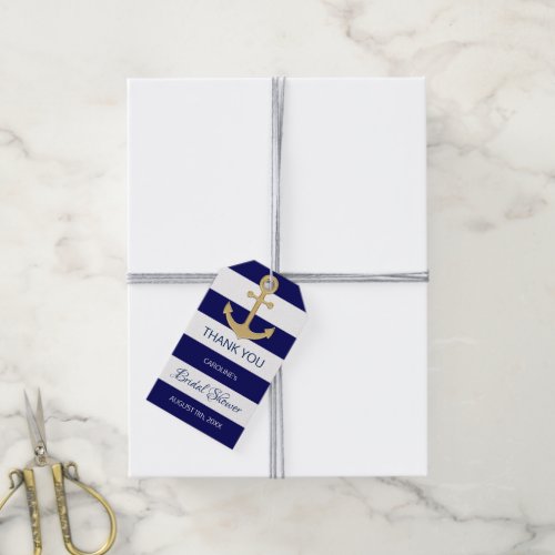 THANK YOU Nautical Navy Blue Anchor BRIDAL SHOWER Gift Tags