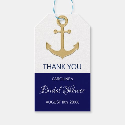 THANK YOU Nautical Navy Blue Anchor BRIDAL SHOWER Gift Tags