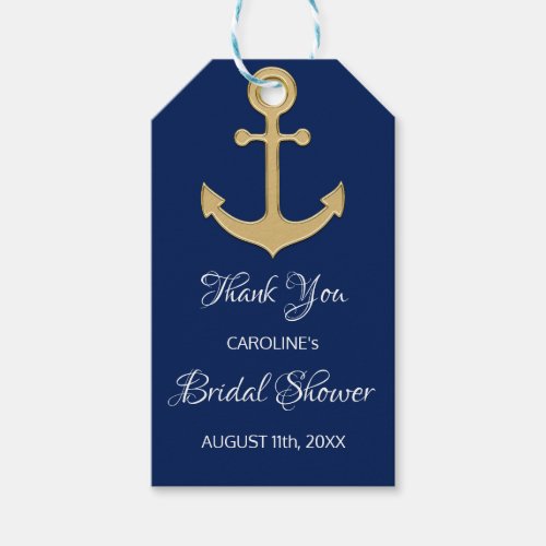 THANK YOU Nautical Navy Blue Anchor BRIDAL SHOWER Gift Tags