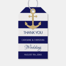 THANK YOU Nautical Navy Blue Anchor Stripe WEDDING Gift Tags
