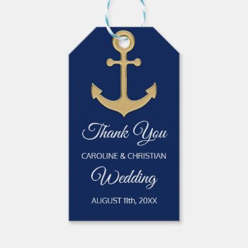 Thank You Nautical Navy Blue Anchor Wedding Gift Tags by UniqueWeddingShop at Zazzle