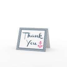 Thank You Nautical Navy Blue Stripe Anchor