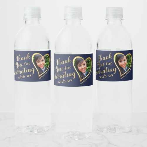 Thank You Navy Blue and Gold 2023 Graduation Water Bottle Label