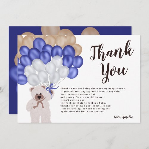 Thank you navy blue balloon bear boy baby shower