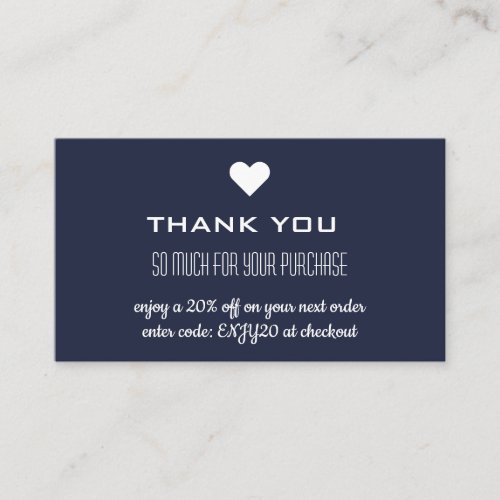 Thank You Navy Blue Discount Heart Business Card