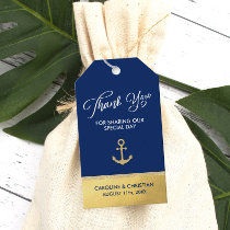 THANK YOU Navy Blue Faux Gold Foil Anchor Wedding Gift Tags